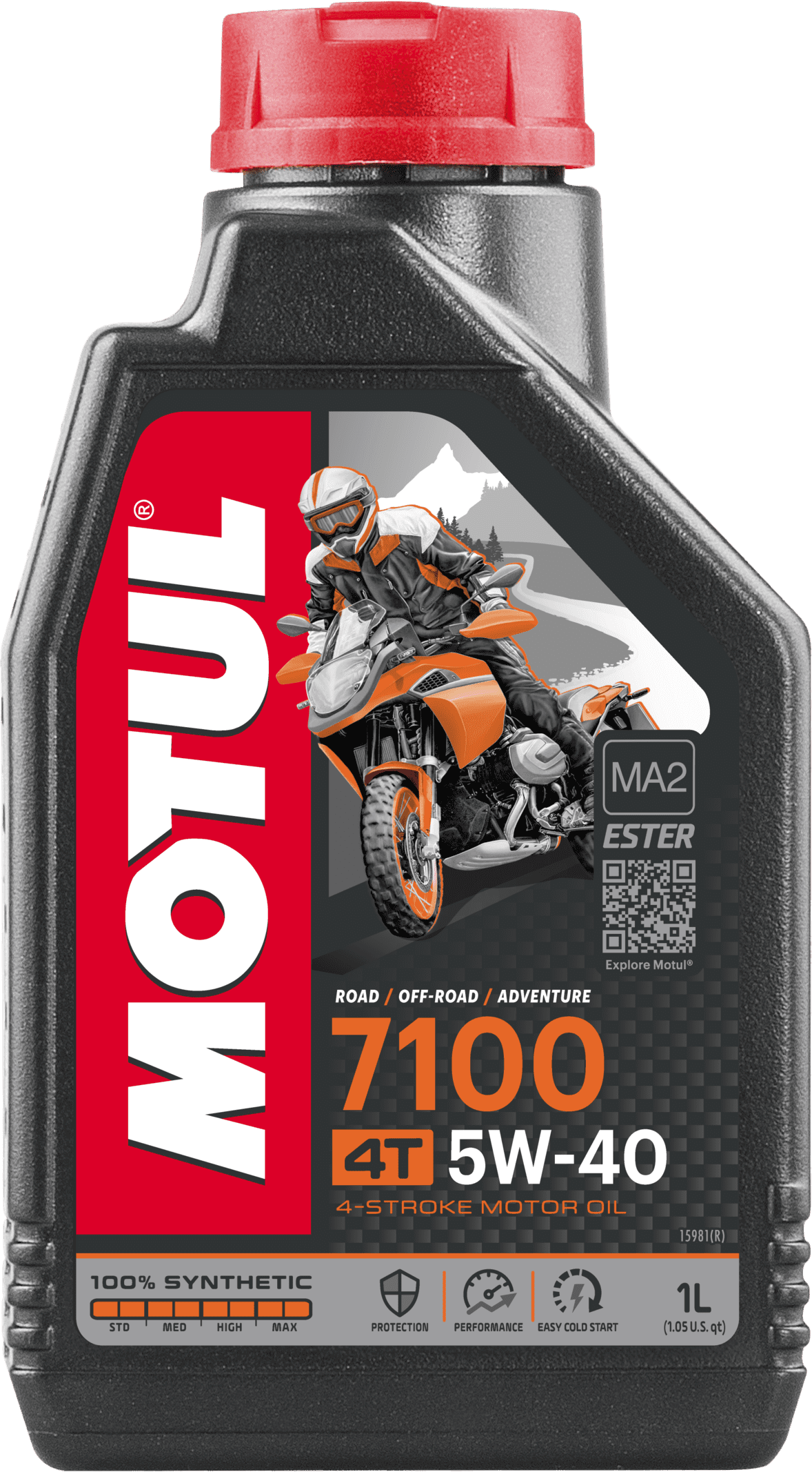 104086-1 Lubrifiant Motos Hautes Performances 100% Synthèse – Ester pour améliorer la résistance du film d'huile à hautes températures et hauts régimes moteur.