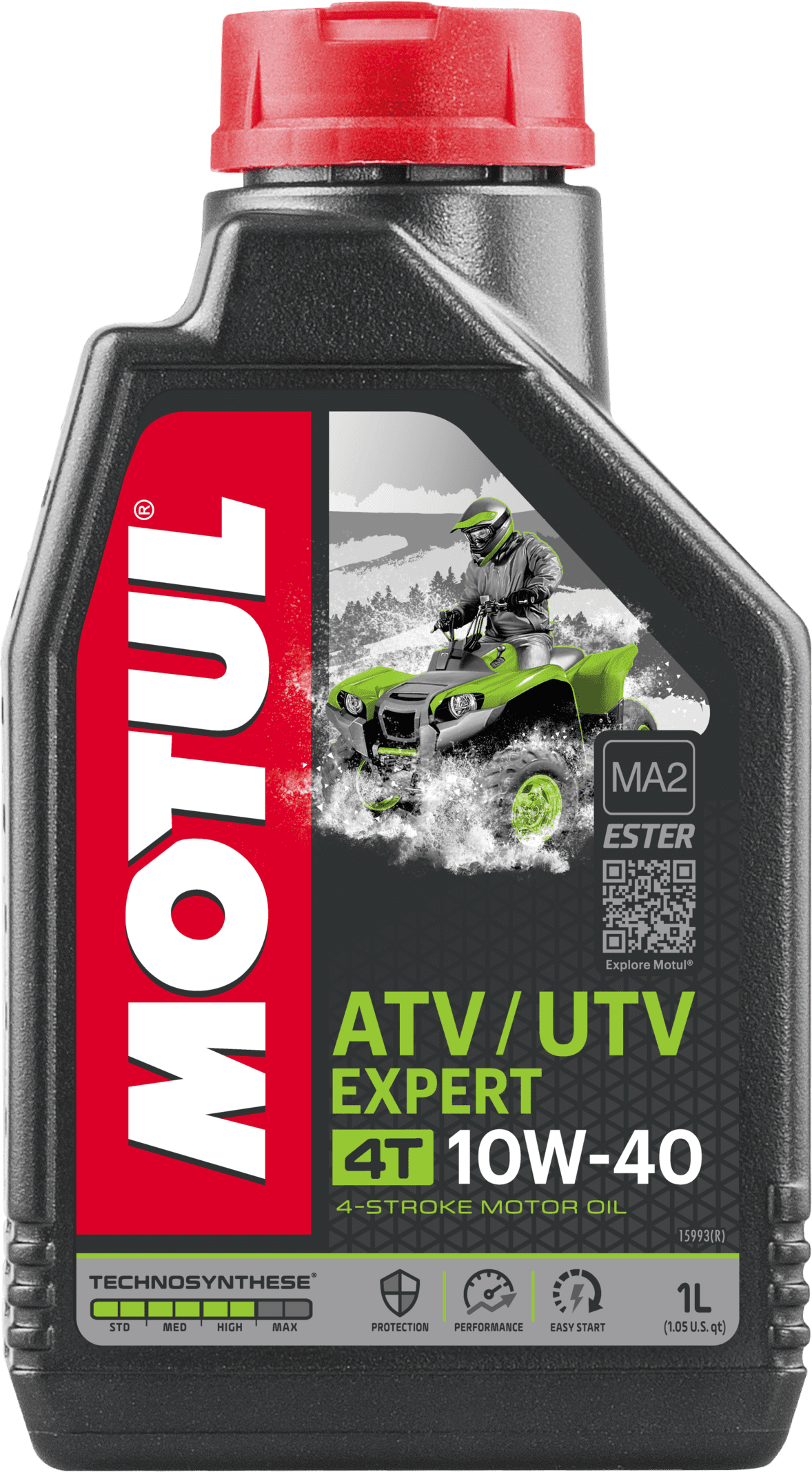 105938-1 4-takt motorolie op basis van Motul Technosynthese® - Ester speciaal ontwikkeld voor de nieuwste generatie 4-takt ATV's en UTV's voor zowel recreatieve als utilitaire activiteiten.