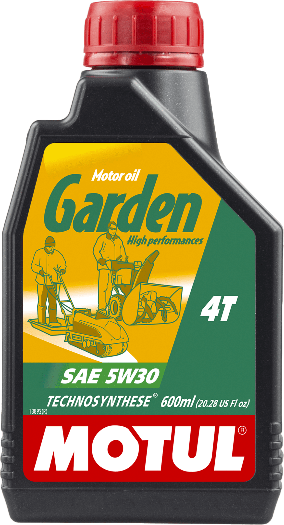 106989-600ML Hoogwaardige motorolie op basis van Motul Technosynthese® voor tuinmachines zoals grasmaaiers, zitmaaiers, motorhoezen of sneeuwploegen.