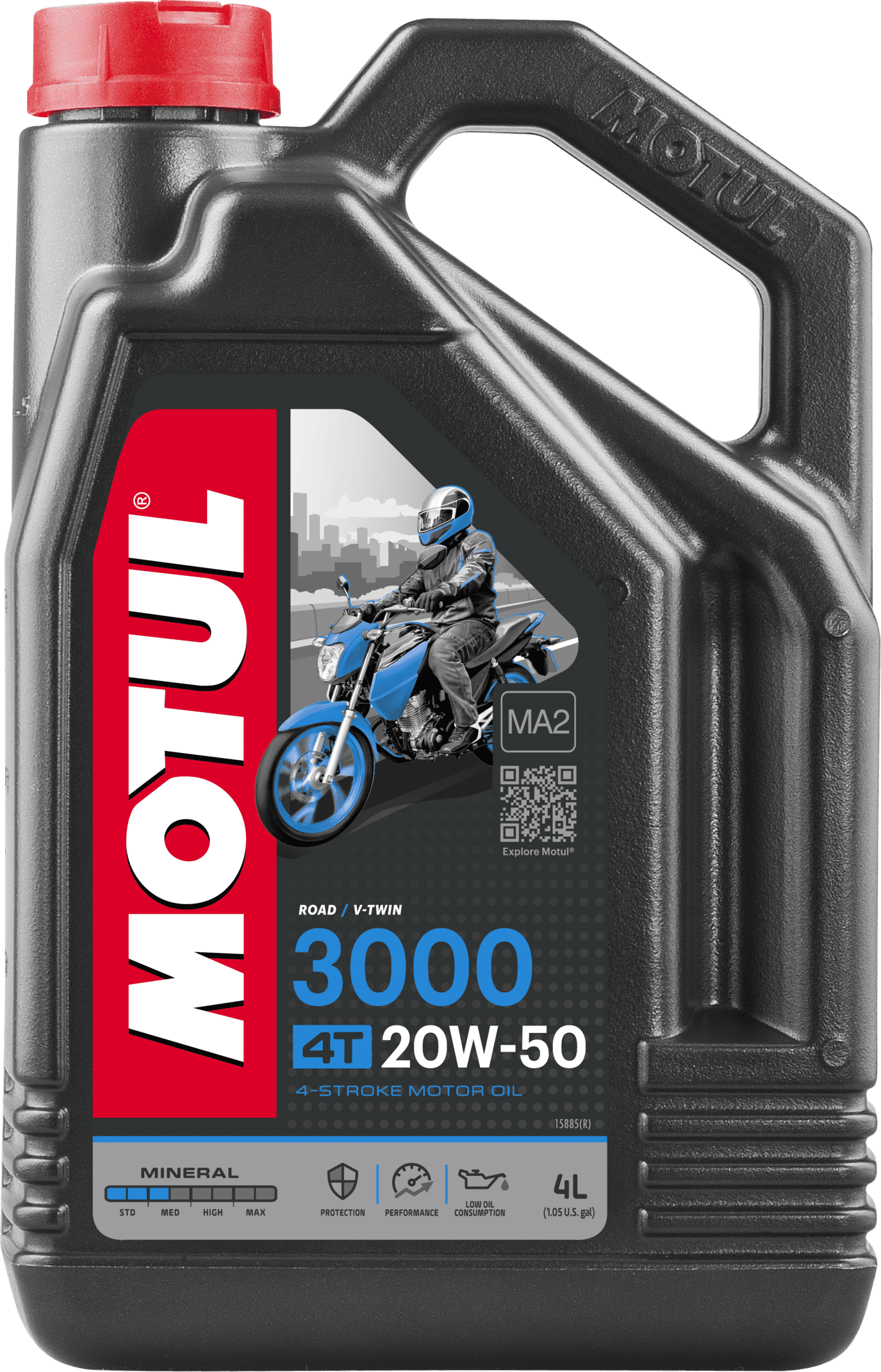 107319-4 Mineral engine lubricant. This product is specially designed for street & road bikes, trails, off-road bikes among others fitted with 4 Stroke engines with integrated gearbox or not and wet or dry clutch requiring API SL standards.