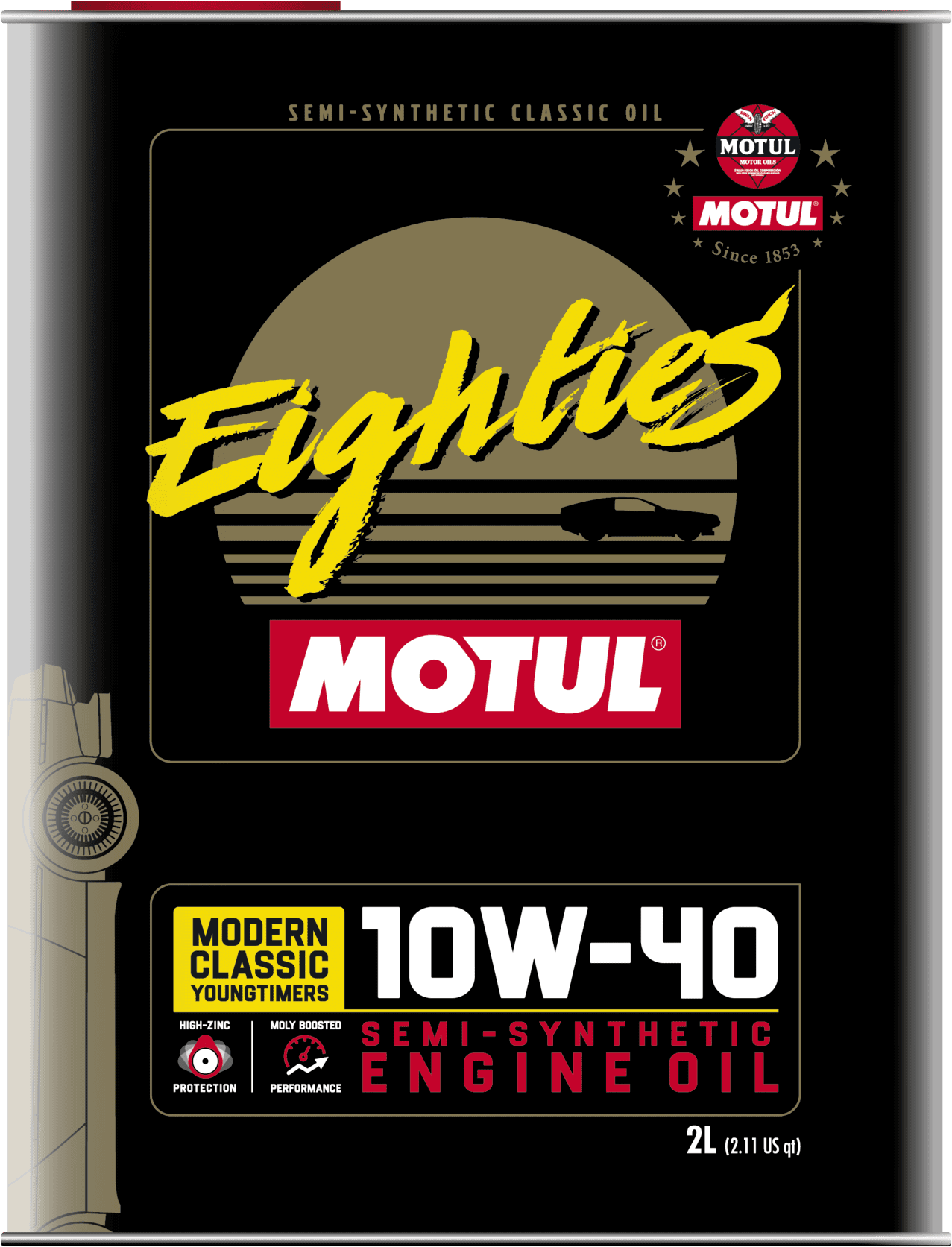 110619-2 Premium Semi-synthetic Multigrade engine oil, specially engineered for Modern Classic and Youngtimer vehicles from the 1980’s fitted with 4-stroke Gasoline or Diesel engines, naturally aspirated, supercharged or turbocharged, equipped with carburetor or fuel injection.