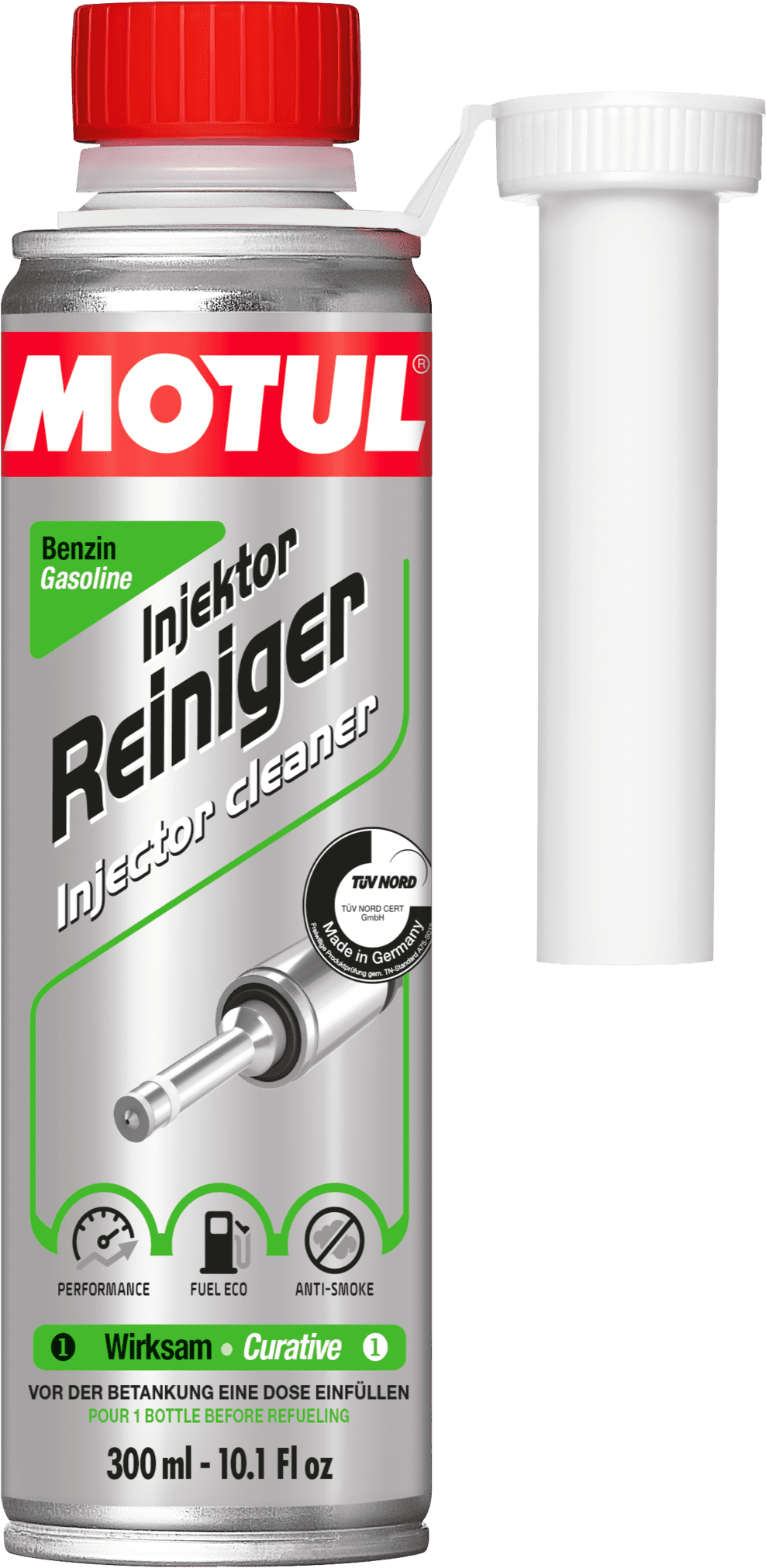 110642-300ML MOTUL INJECTOR CLEANER GASOLINE is a curative additive designed to be used in all types of gasoline engine with injection or carburettor, naturally aspirated or turbocharged, with or without catalytic converter, using all kind of gasoline fuels, leaded or unleaded, LPG, Ethanol and biofuels.