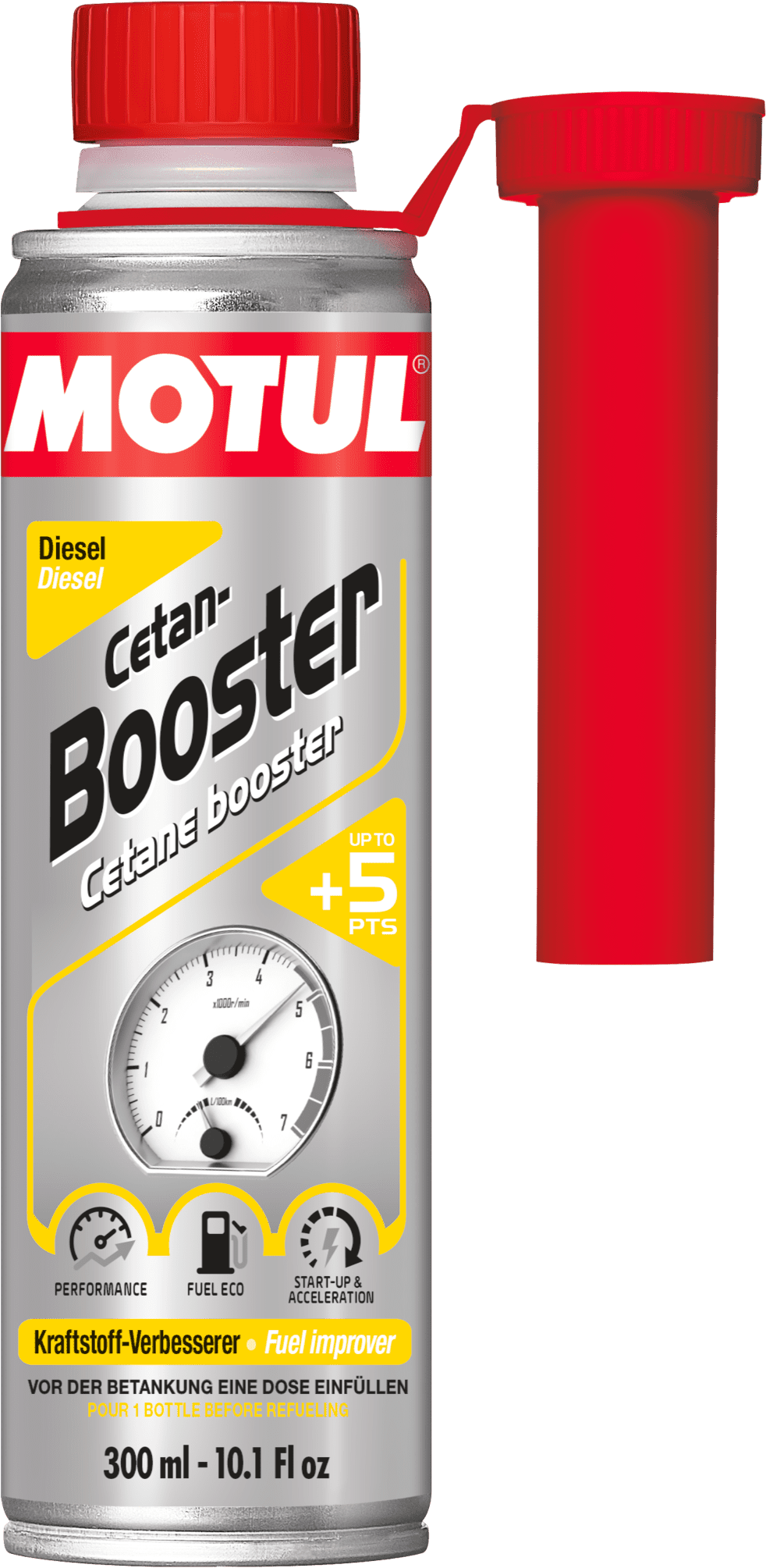 110677-300ML MOTUL Cetane Booster Diesel is a cetane index booster for Diesel fuels used in all types of Diesel engines, either indirect or direct, turbocharged or naturally aspirated, with or without DPF (Diesel Particulate Filter), using all types of Diesel fuels and biodiesels.