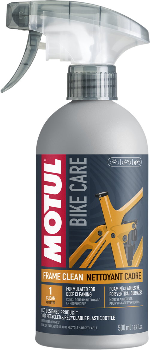 111383-500ML MOTUL® Frame Clean dissolves the toughest contaminations to perfectly clean bicycle frames of city bikes, road bikes, mountain bikes,…etc.