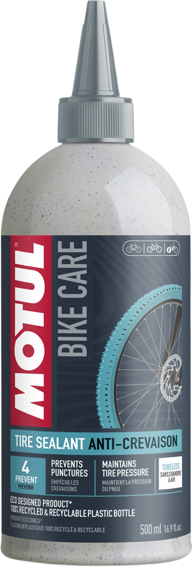 111385-500ML MOTUL® Tubeless Tire Sealant prevents the small to medium punctures on all tubeless, i.e., without inner tubes, bicycle tires.