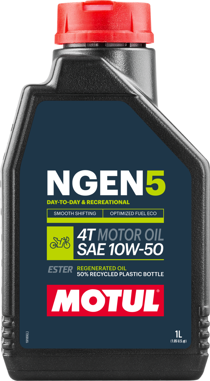 111831-1 MOTUL NGEN 5 10W-50 4T est une huile moteur 4 temps innovante de qualité Premium.Elle est basée sur une combinaison d'huiles de base vierges, d'additifs haute performance, d’esters synthétiques et d’huiles régénérées de haute qualité.