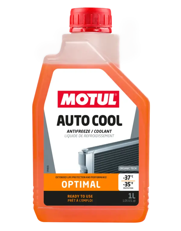 112620-1 MOTUL AUTO COOL OPTIMAL -37°C is een gebruiksklare, duurzame koelvloeistof, op basis van monoethyleenglycol, met gebruikmaking van Organic Tech, een Organic Acid Technology (OAT) toevoeging.