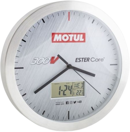 202897 Exclusive Motul clock with aluminium frame, analogue clock with additional digital display.