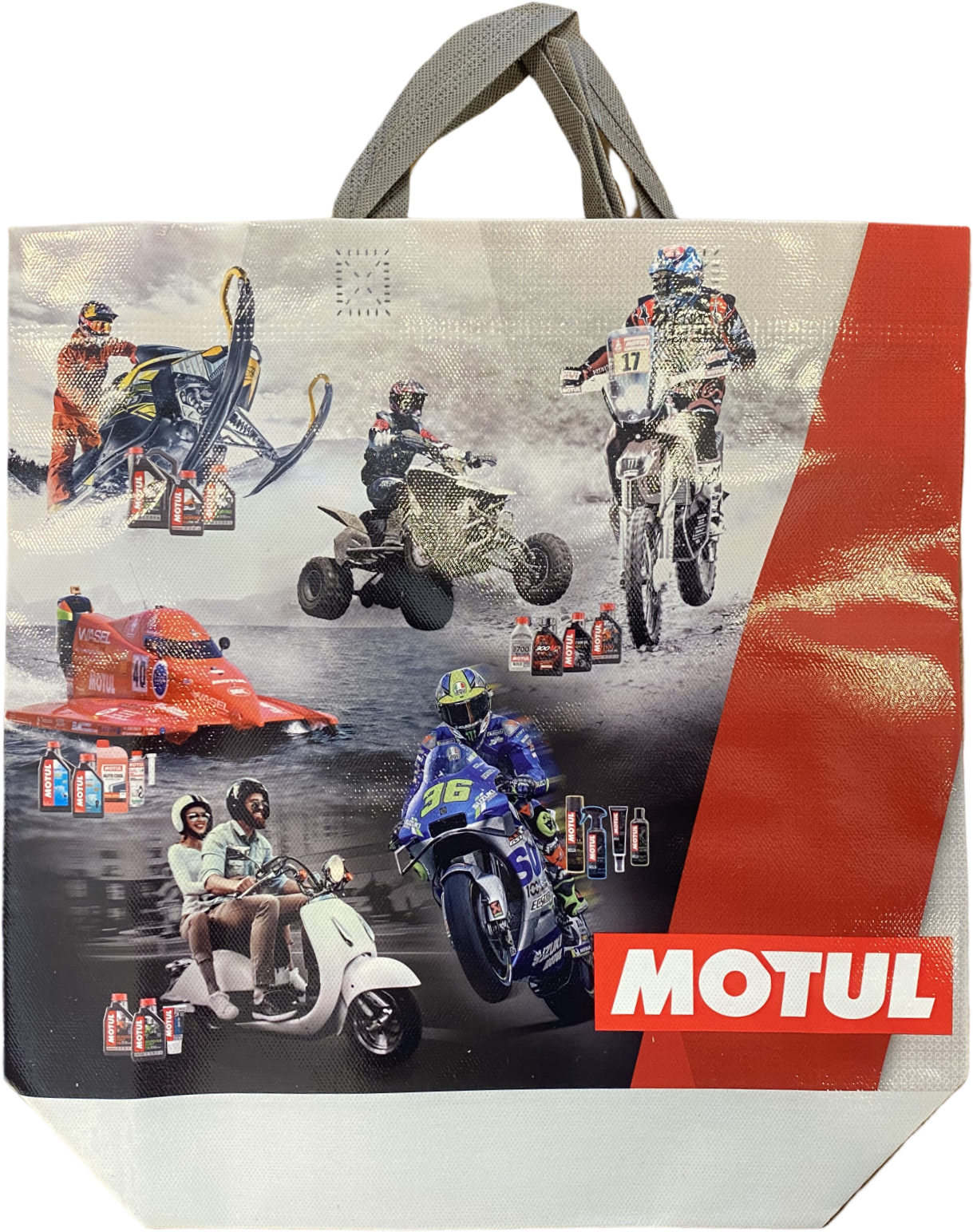 206814 Practical, reusable and durable Motul carrier bags made of recycled plastic.