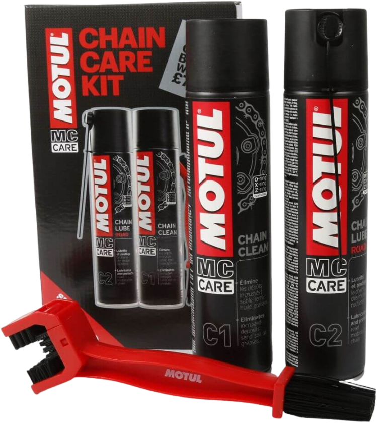 3062761 The Motul Chain Care kit is your chain maintenance kit.
